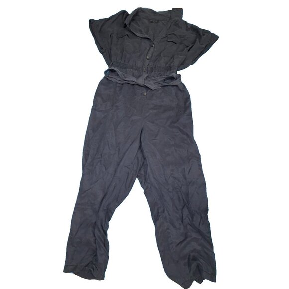 Lane Bryant Utility Jumpsuit Size 24 Navy Blue Button Front Belted NWT - Picture 1 of 12